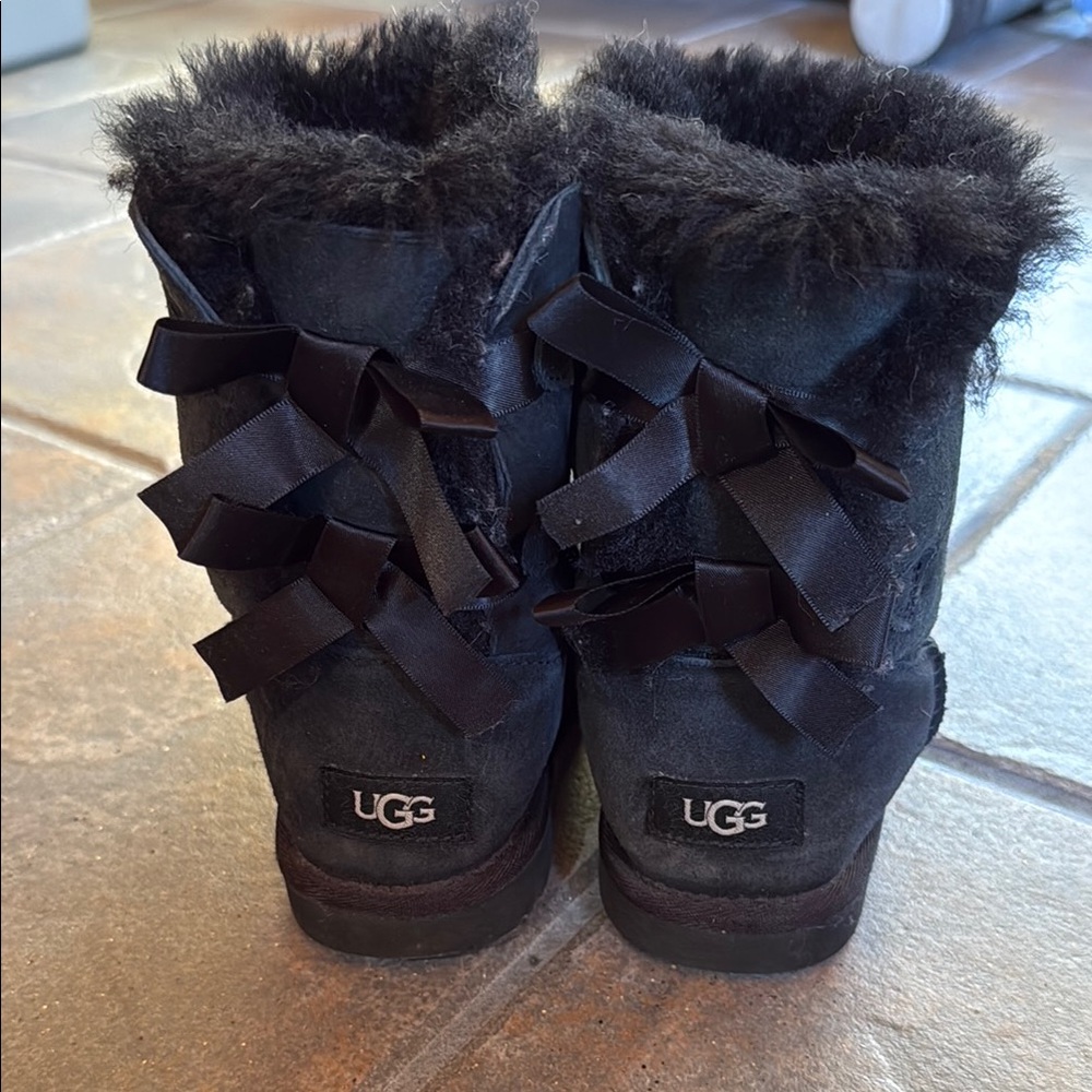 UGG Kids Black Furry Boots with Bows